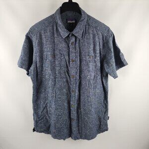 Patagonia Shirt Mens XL Blue Geometric Back Step S/S Hemp Button Up STY53139